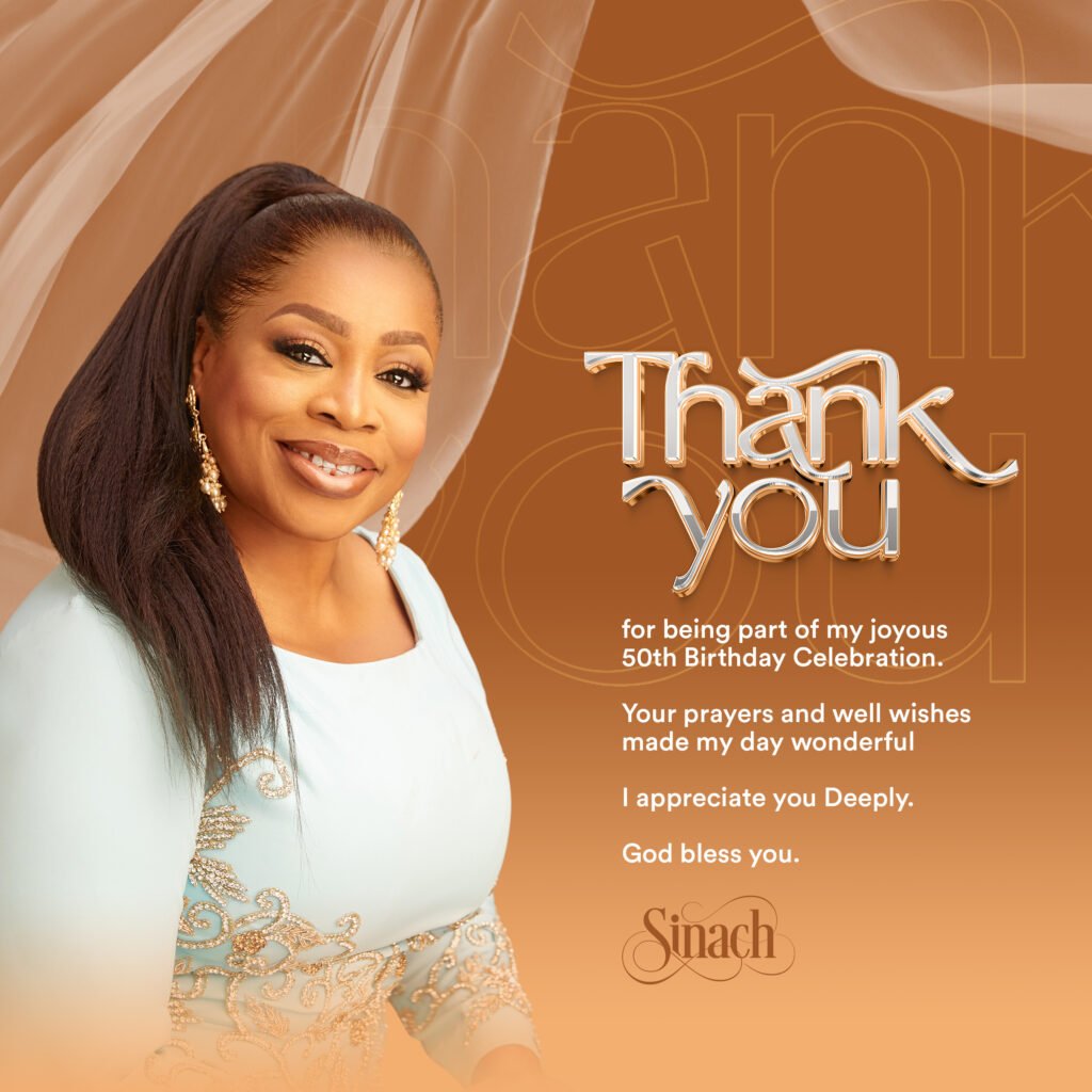 Flyer showing THANK YOU message from SINACH